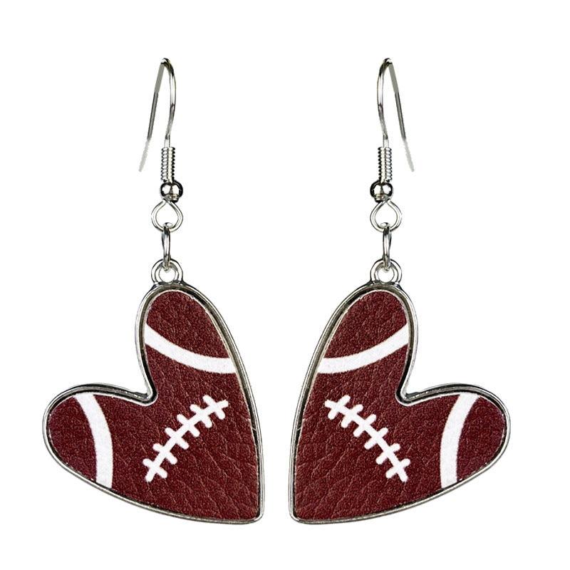 Wholesale 2 Pairs/pack Football Heart Multicolor Team Leather Earrings